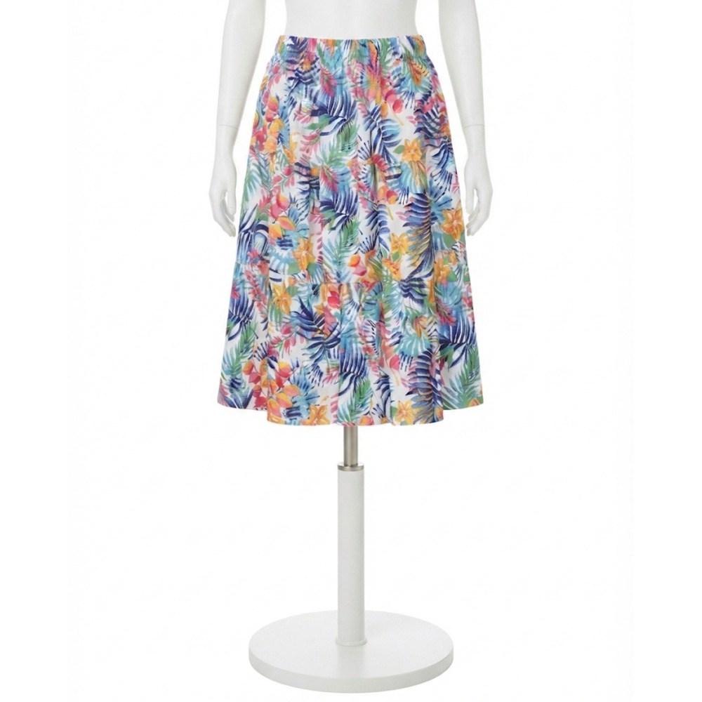 Woman Within Tropical Palm Floral Tiered Midi Skirt Plus Size 18/20 L Colorful